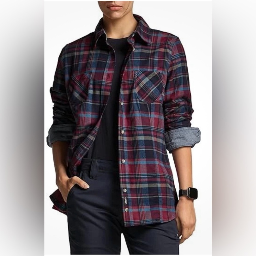NEW CQR Plaid Flannel Long Sleeve All-Cotton Soft Brushed Button Down Shirt L
